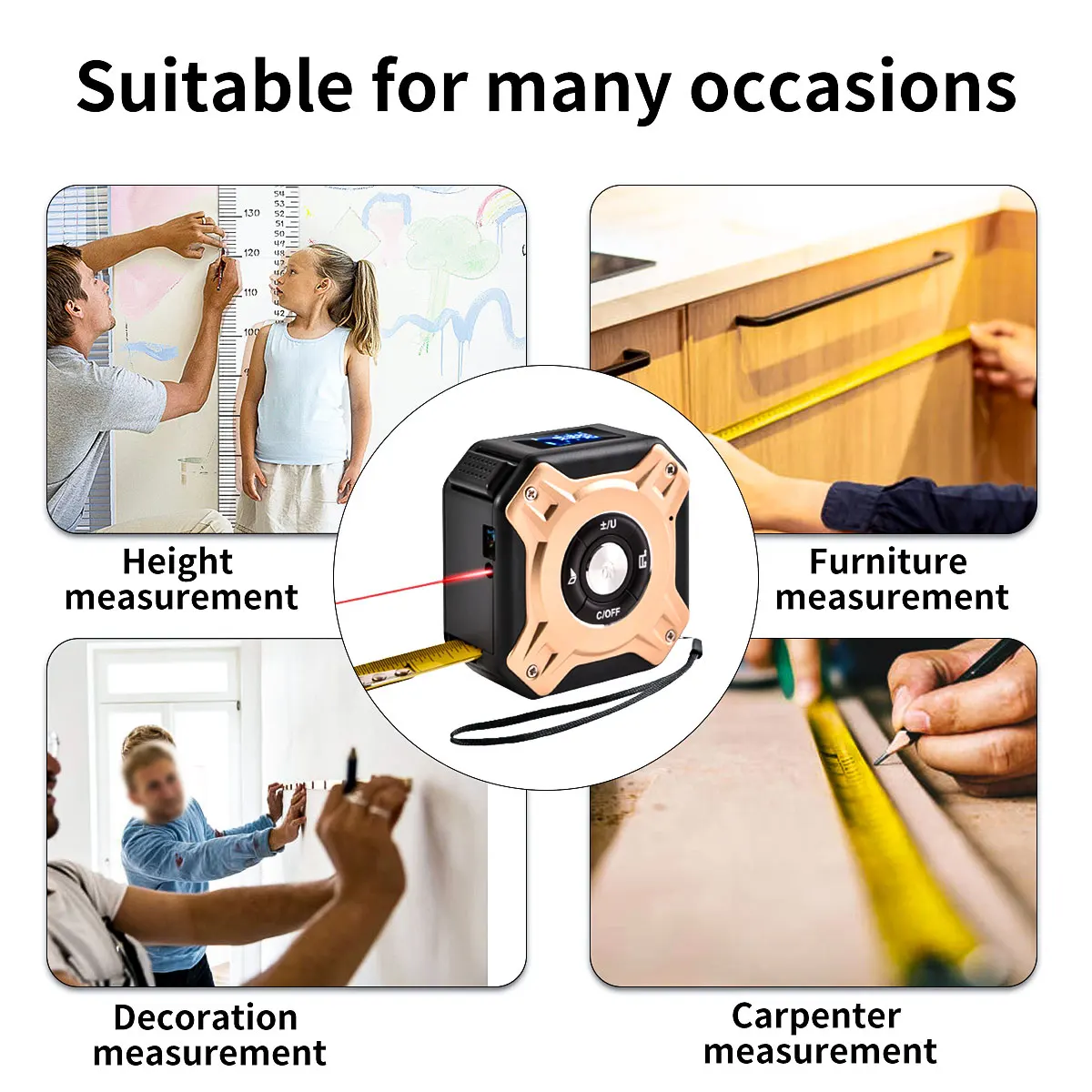 Digital Measuring Tool – Laser Tape Measure 2-in-1 135ft USB Rechargeable Construction DIY detail image - detail view 11