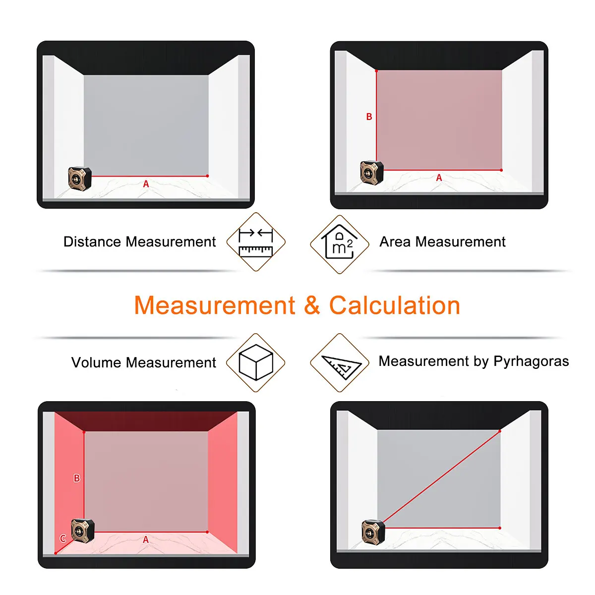 Digital Measuring Tool – Laser Tape Measure 2-in-1 135ft USB Rechargeable Construction DIY detail image - detail view 12