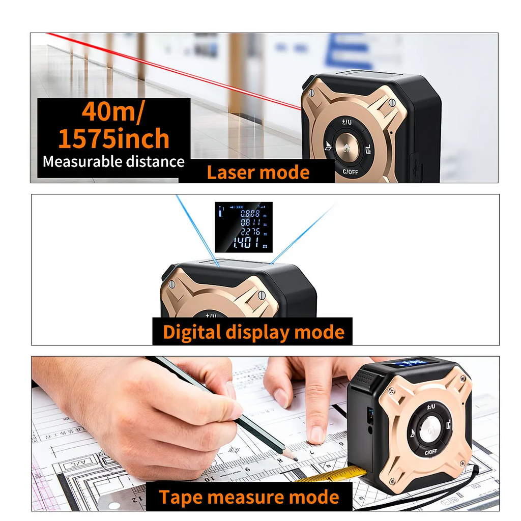 Digital Measuring Tool – Laser Tape Measure 2-in-1 135ft USB Rechargeable Construction DIY detail image - detail view 14