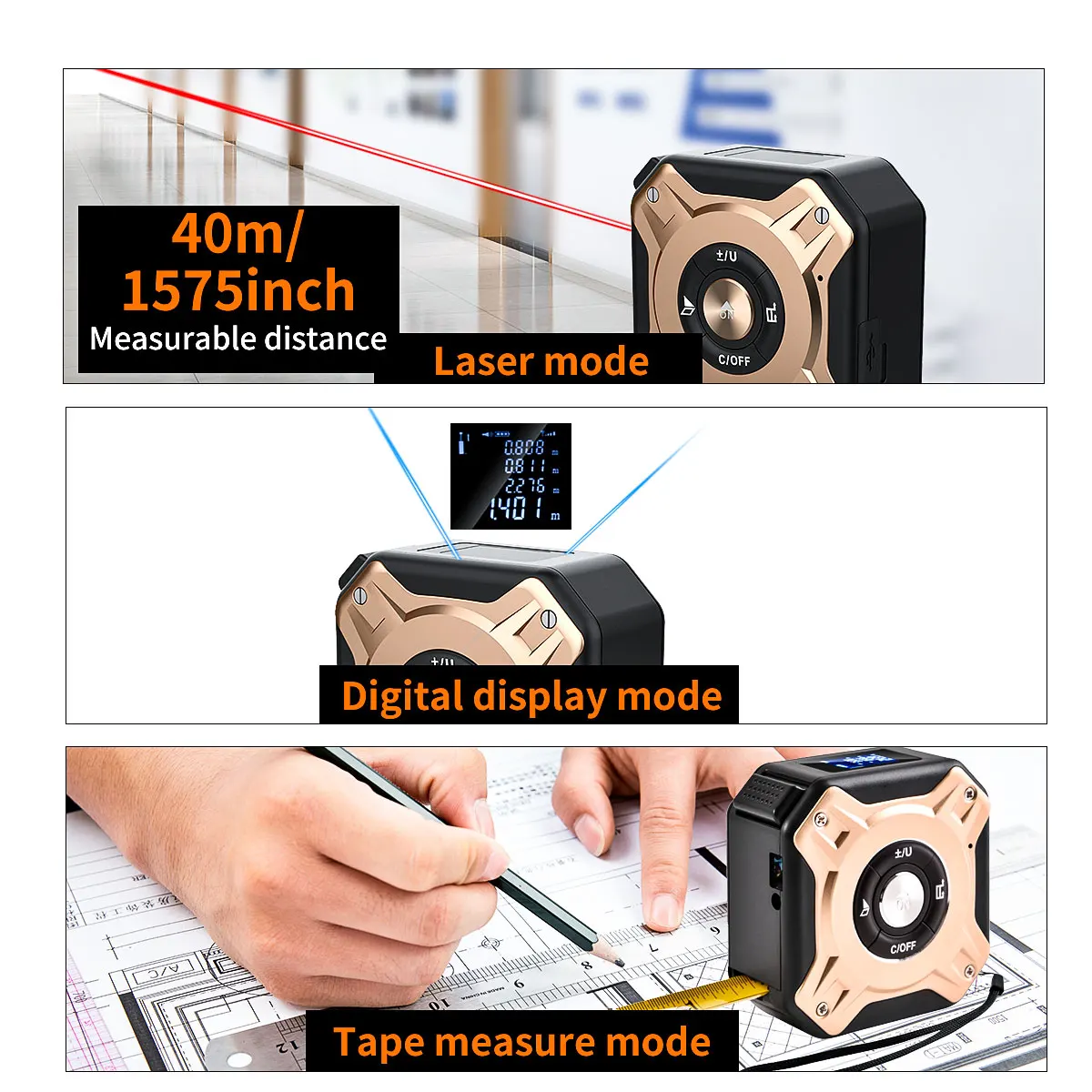 Digital Measuring Tool – Laser Tape Measure 2-in-1 135ft USB Rechargeable Construction DIY detail image - detail view 14