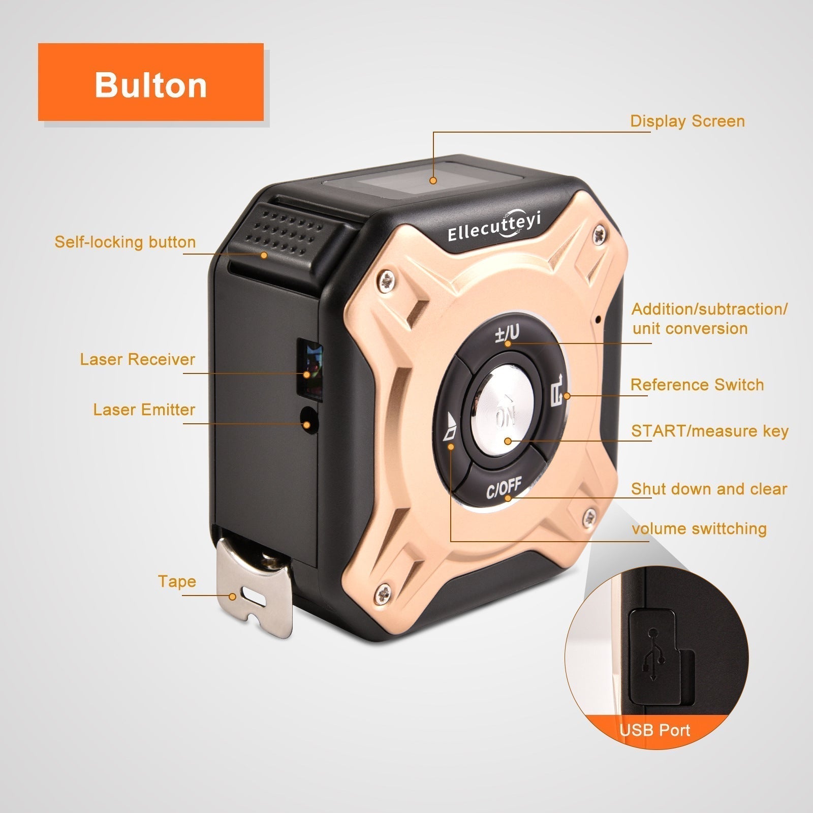 Digital Measuring Tool – Laser Tape Measure 2-in-1 135ft USB Rechargeable Construction DIY detail image - detail view 7