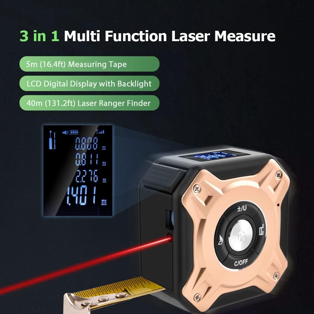 Digital Measuring Tool – Laser Tape Measure 2-in-1 135ft USB Rechargeable Construction DIY detail image - detail view 9