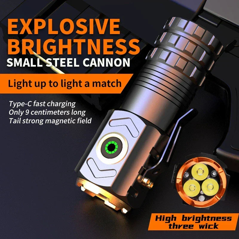 EDC Flashlight Triple LED Magnetic Waterproof Pocket Clip Compact Camping Torch