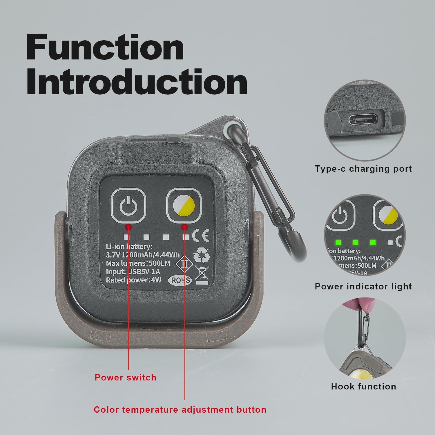 EDC Flashlight – RuggedCompass Keylight with 500LM Rotating Keychain with 4 Color Temps detail image