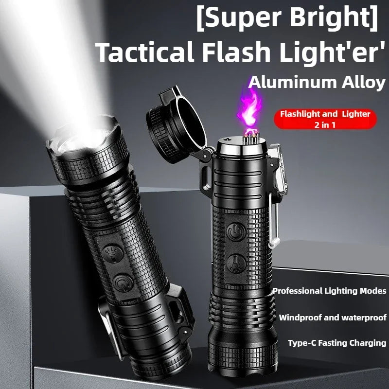 EDC Flashlight – Triple-Thunder Dual Arc Plasma Lighter & LED detail image