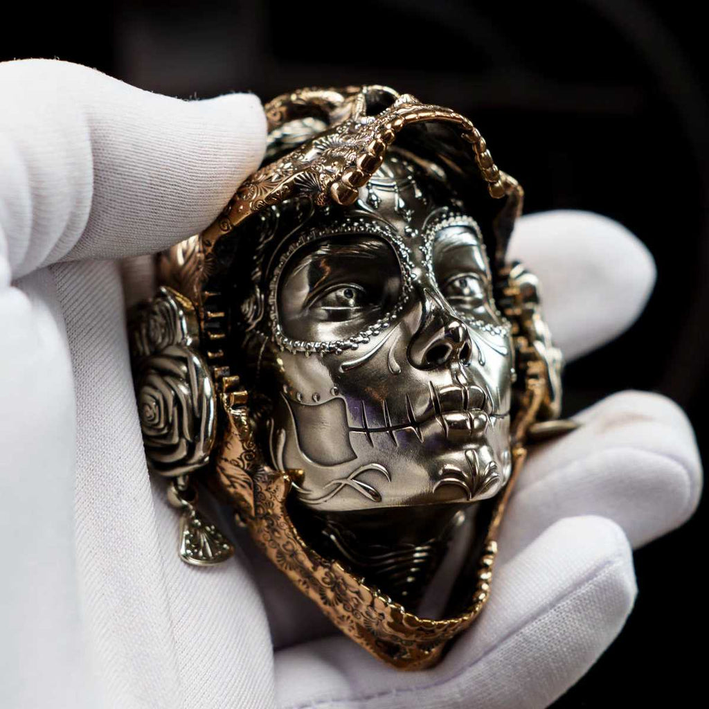 EDC Gadgets – Bronze Mechanical Rose Skull Mask with Interactive Art detail image - detail view 3