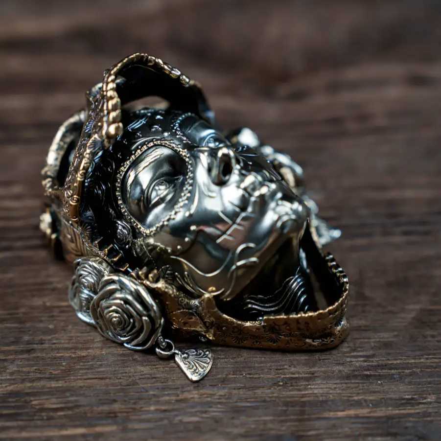 EDC Gadgets – Bronze Mechanical Rose Skull Mask with Interactive Art product image