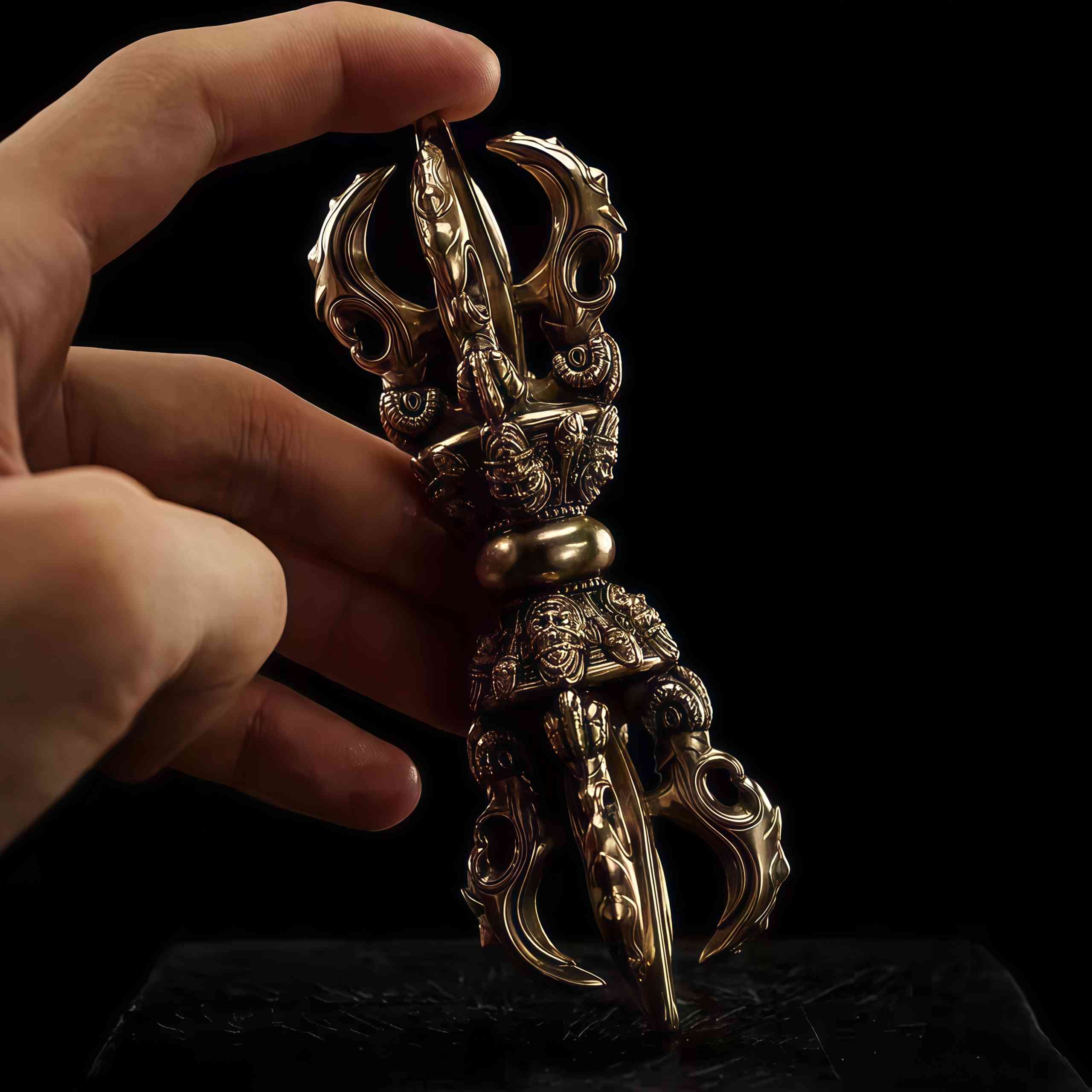 EDC Gadgets – Pala Dynasty Five-Pronged Vajra with Wrathful Padmasambhava Bronze Replica variant image - product view 4