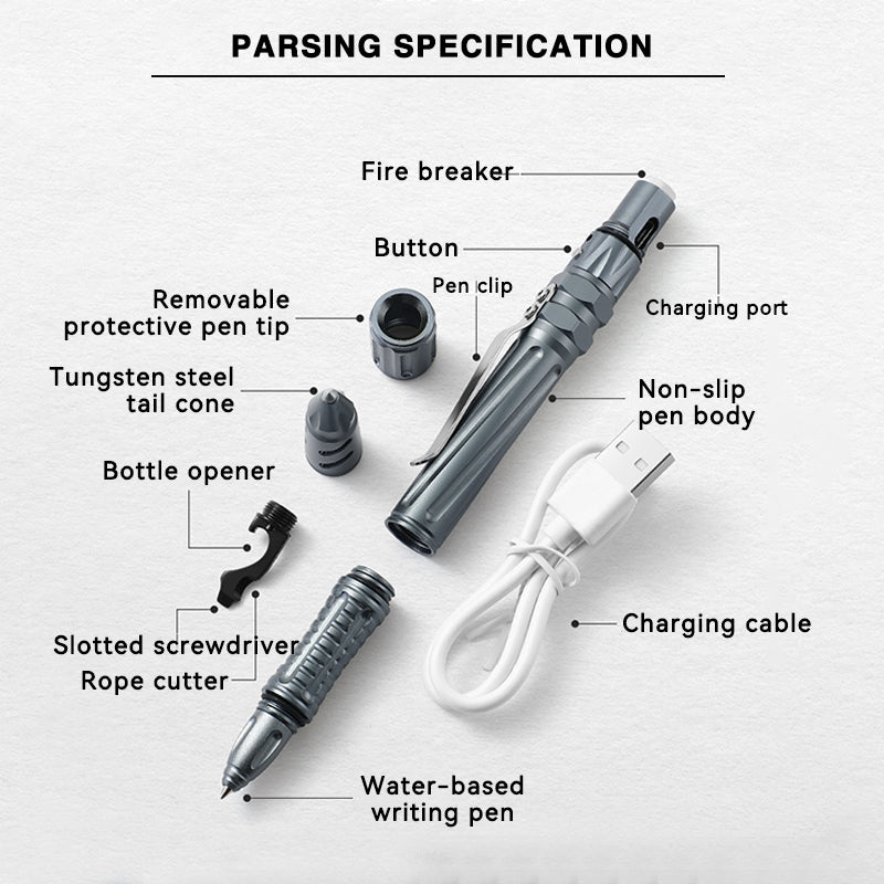 EDC Tactical Pen – USB Rechargeable Lighter Tungsten Tip Firestarter Self Defense detail image - detail view 4