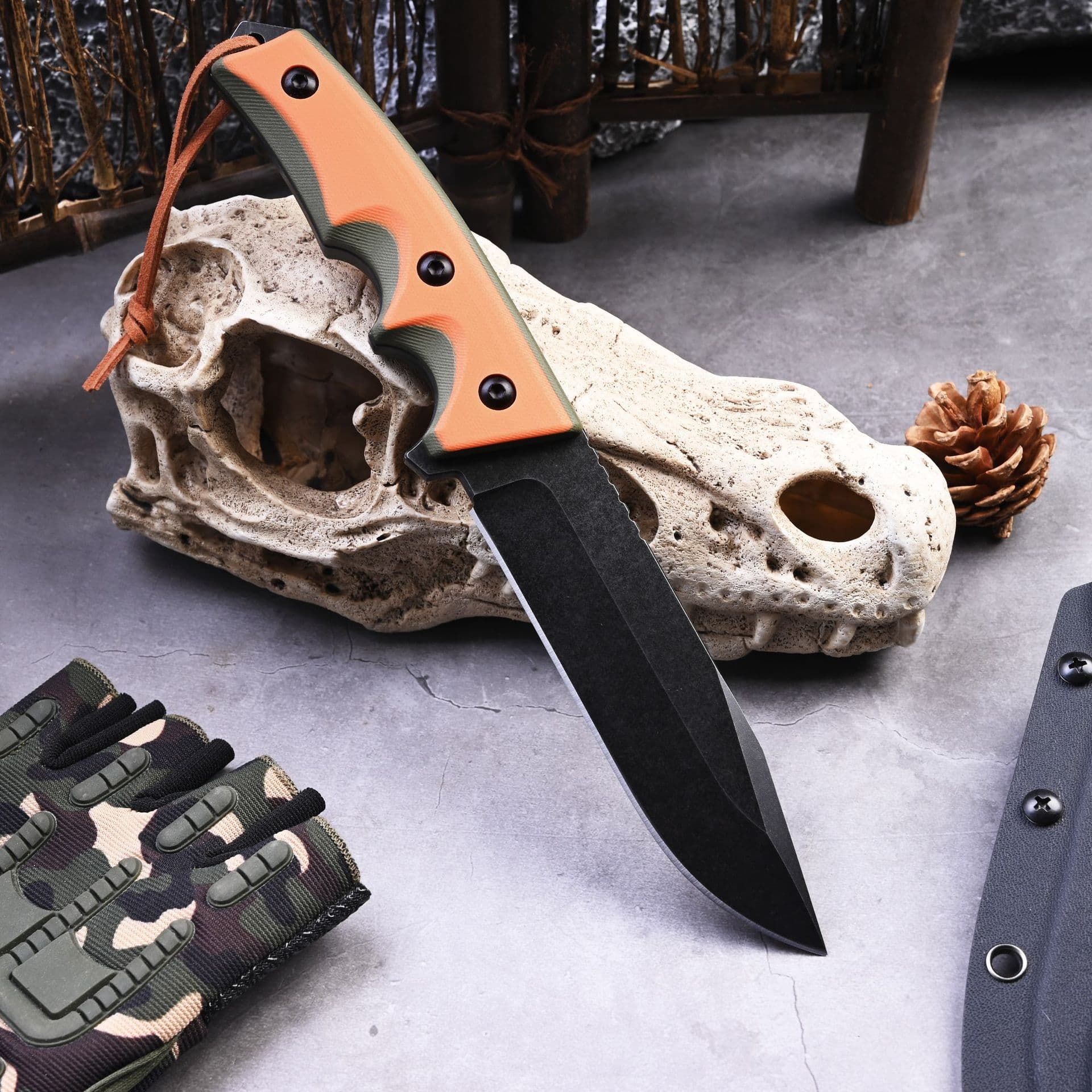 Fixed Blade Knife – G10 Handle Kydex Sheath Stonewash Heavy Duty Survival Camping detail image - detail view 6