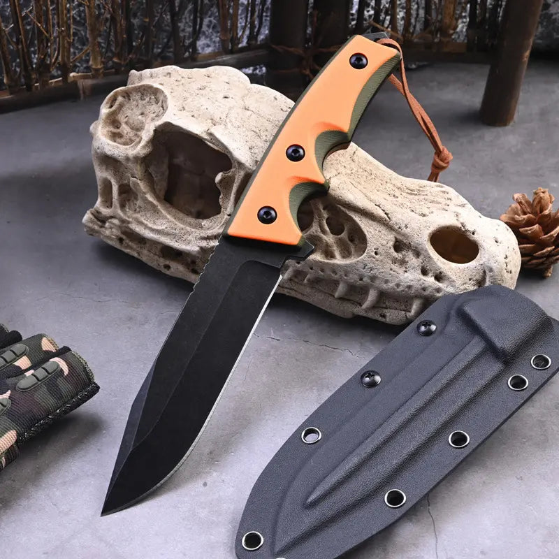 Fixed Blade Knife – G10 Handle Kydex Sheath Stonewash Heavy Duty Survival Camping product image