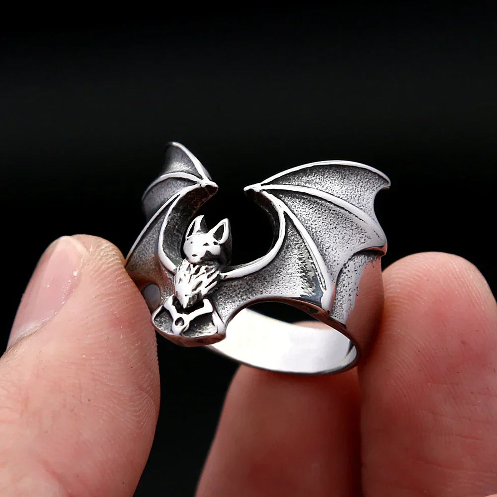 Gothic Bat Ring – Stainless Steel with Punk Biker Wide Band for Alternative Styling detail image
