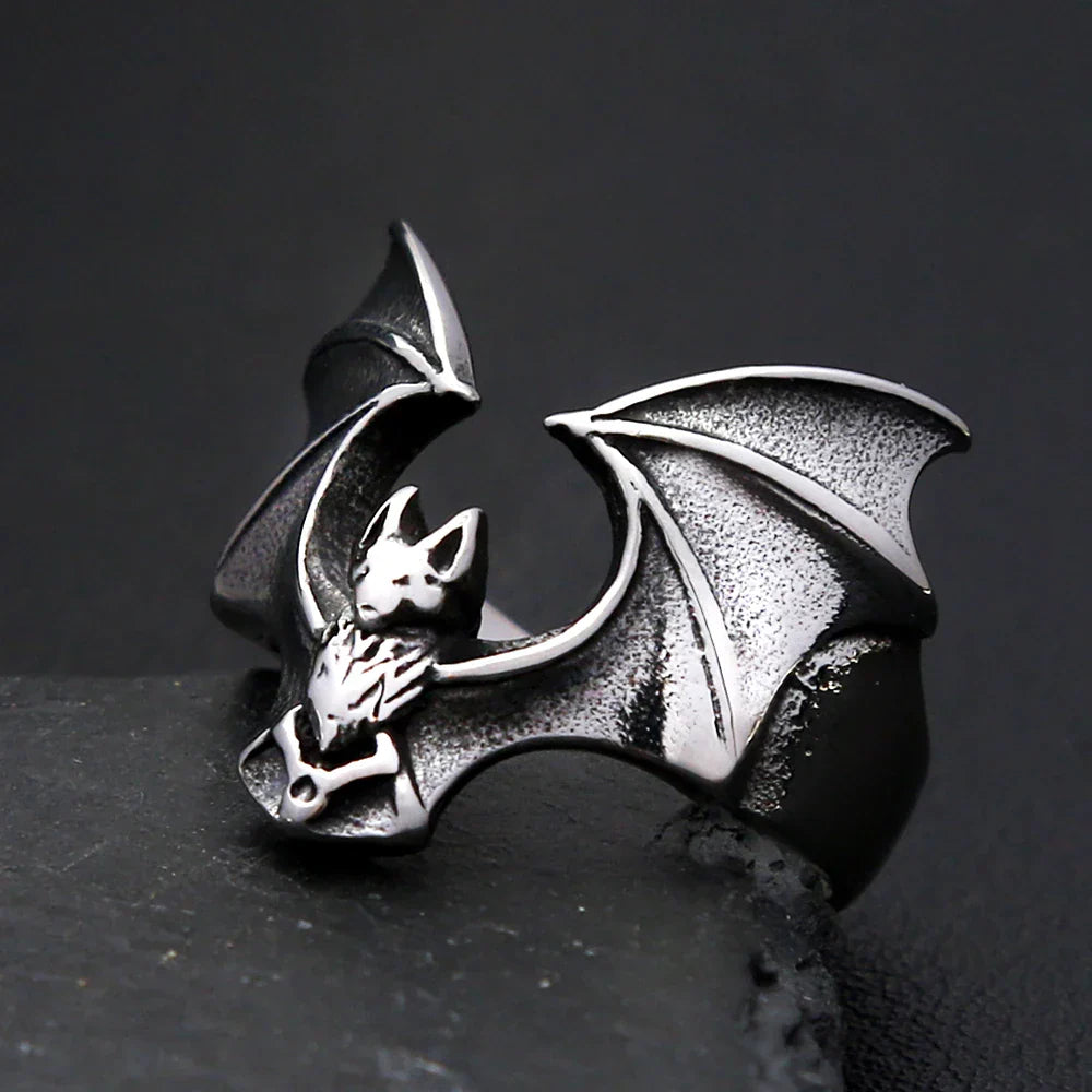 Gothic Bat Ring – Stainless Steel with Punk Biker Wide Band for Alternative Styling detail image - detail view 3