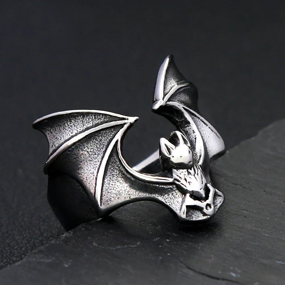 Gothic Bat Ring – Stainless Steel with Punk Biker Wide Band for Alternative Styling detail image - detail view 4