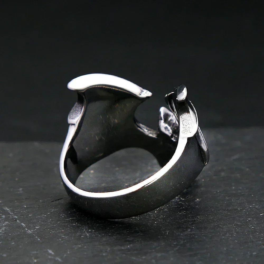 Gothic Bat Ring – Stainless Steel with Punk Biker Wide Band for Alternative Styling detail image - detail view 5