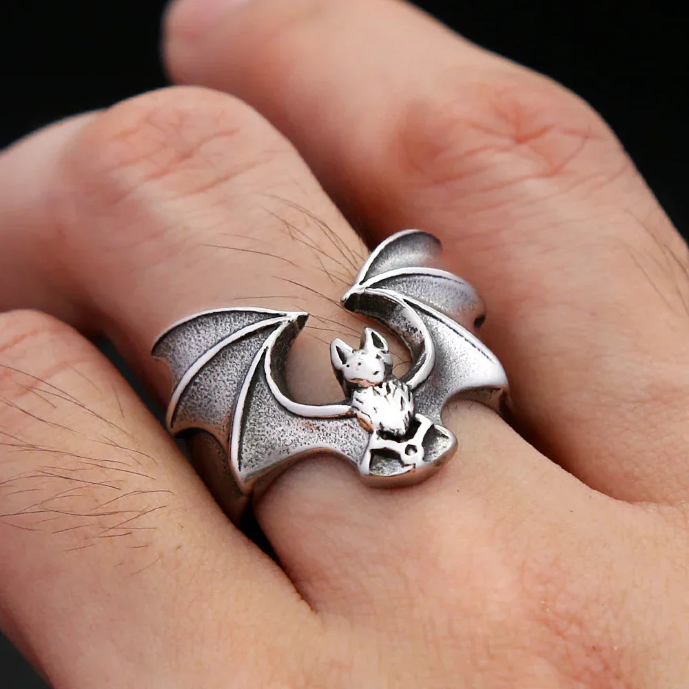 Gothic Bat Ring – Stainless Steel with Punk Biker Wide Band for Alternative Styling product image