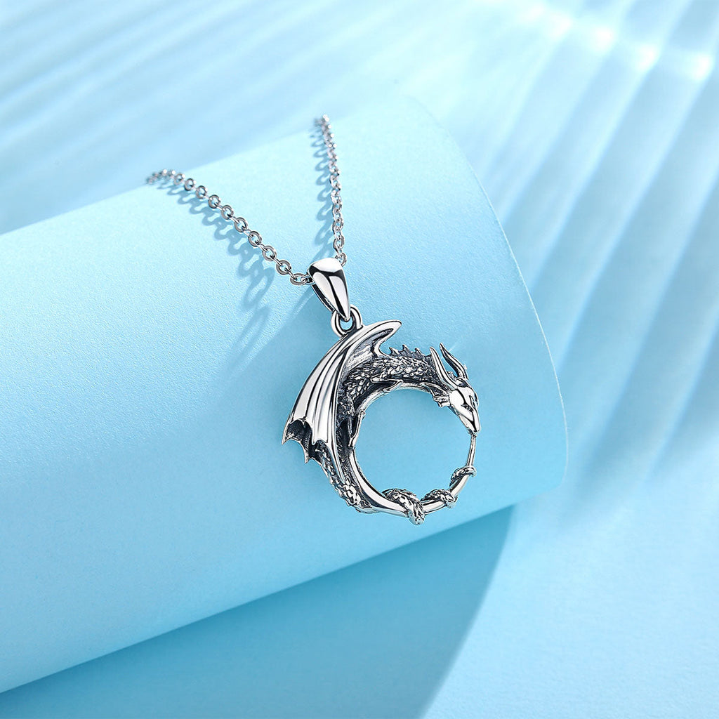 Gothic Dragon Necklace – Guardian 925 Sterling Silver Viking Pendant detail image