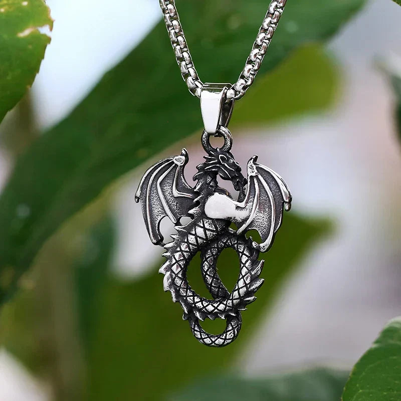 Gothic Dragon Necklace – Stainless Steel Punk Pendant Amulet detail image - detail view 3