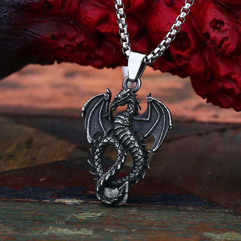 Gothic Dragon Necklace – Stainless Steel Punk Pendant Amulet product image