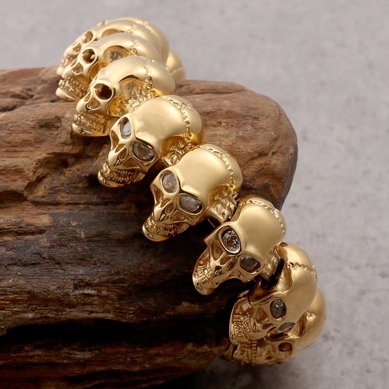 Gothic Skull Bracelet – 18K Gold Rune Punk Zircon Statement for Alternative Styling detail image
