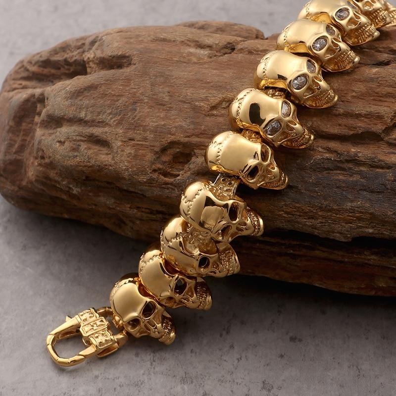 Gothic Skull Bracelet – 18K Gold Rune Punk Zircon Statement for Alternative Styling detail image - detail view 3