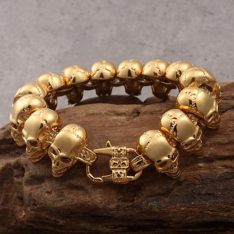 Gothic Skull Bracelet – 18K Gold Rune Punk Zircon Statement for Alternative Styling detail image - detail view 4