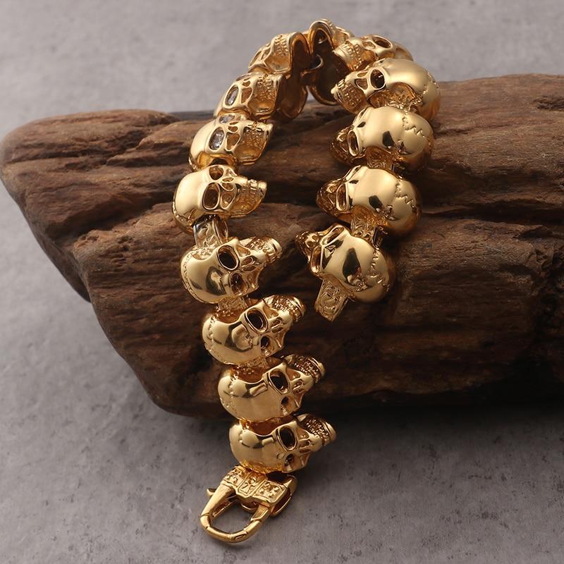 Gothic Skull Bracelet – 18K Gold Rune Punk Zircon Statement for Alternative Styling detail image - detail view 5