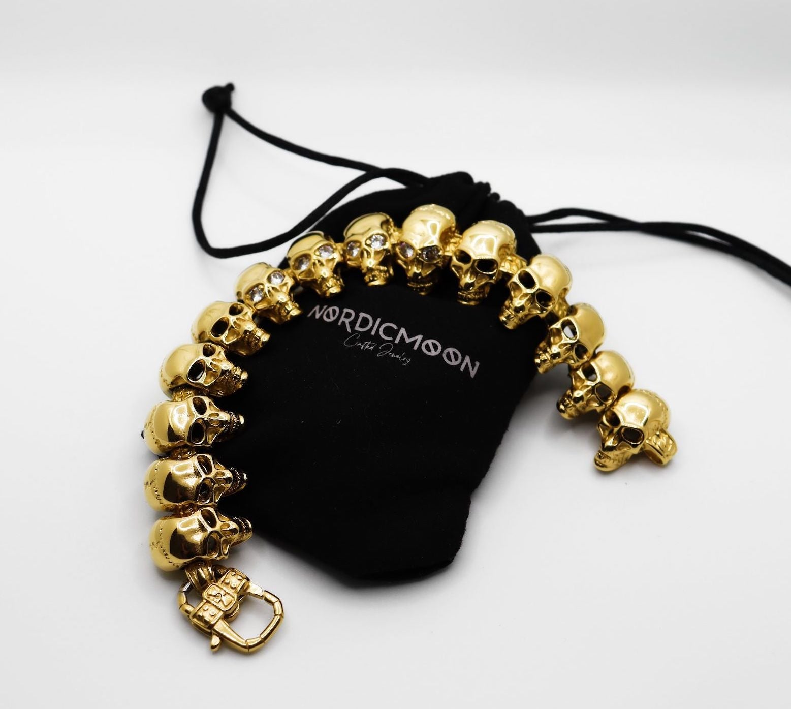 Gothic Skull Bracelet – 18K Gold Rune Punk Zircon Statement for Alternative Styling detail image - detail view 6