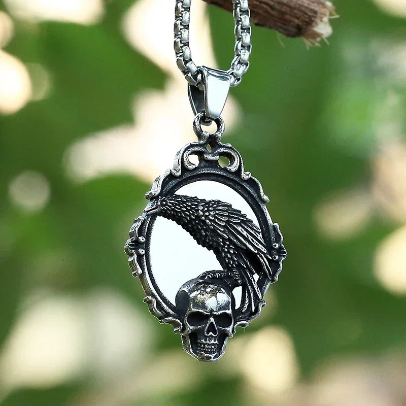 Gothic Skull Necklace – Omen Crow Punk Dark Statement Pendant product image