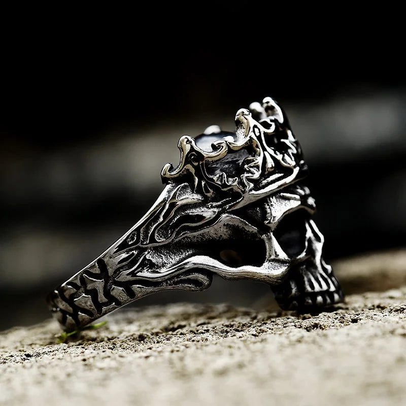Gothic Skull Ring – Crown King Biker Punk Dark Statement for Alternative Styling detail image