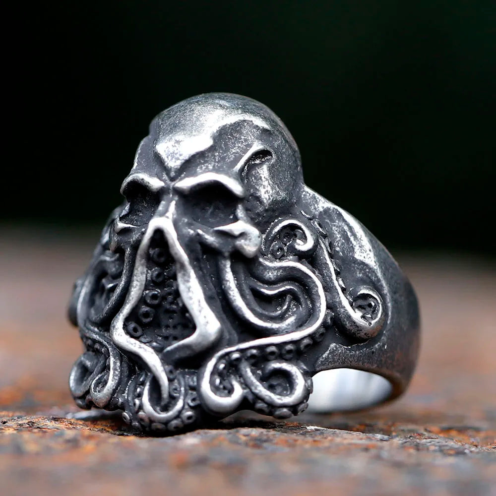 Gothic Skull Ring – Octopus Tentacle Punk Dark Nautical Statement detail image