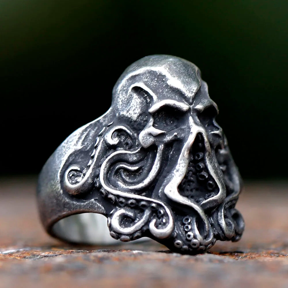 Gothic Skull Ring – Octopus Tentacle Punk Dark Nautical Statement detail image - detail view 3