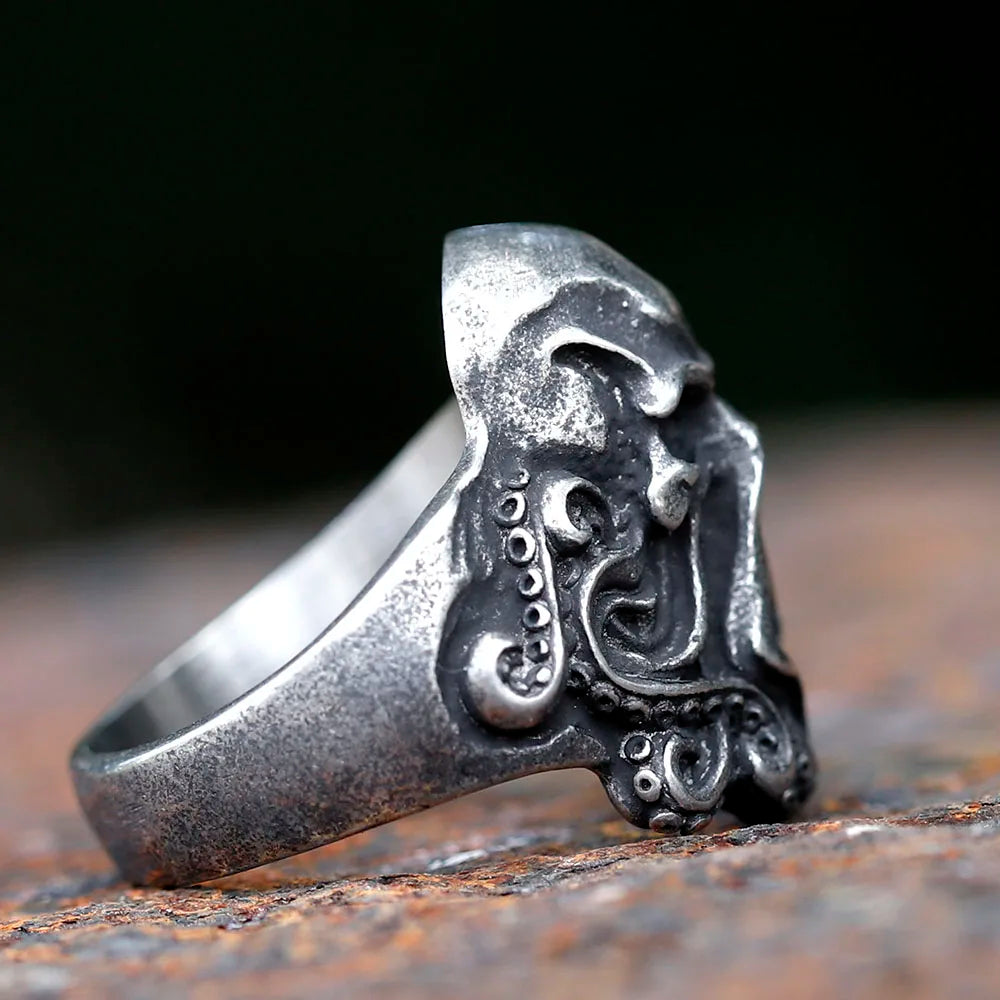 Gothic Skull Ring – Octopus Tentacle Punk Dark Nautical Statement detail image - detail view 4