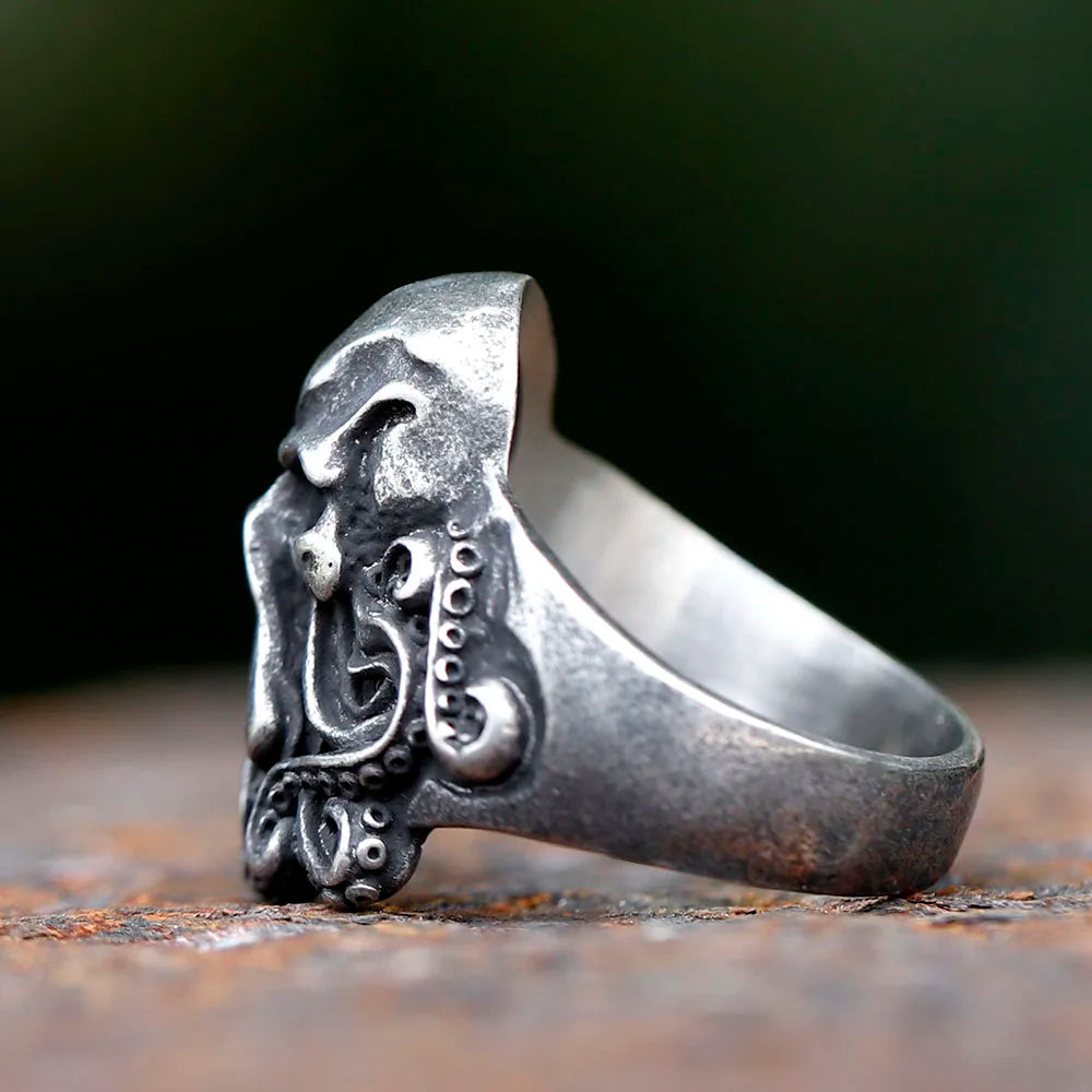 Gothic Skull Ring – Octopus Tentacle Punk Dark Nautical Statement detail image - detail view 6