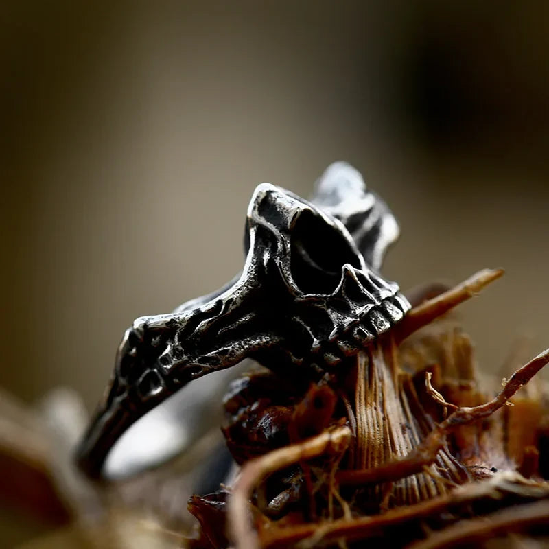 Gothic Skull Ring – Punk with Nasal Bones Biker Hip Hop Dark Statement detail image