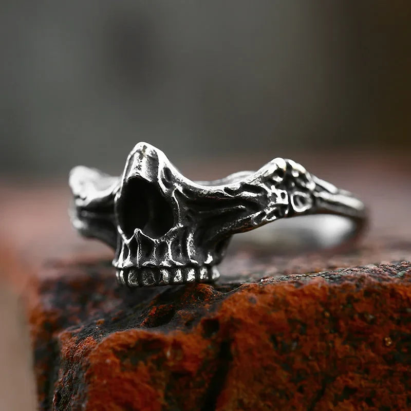 Gothic Skull Ring – Punk with Nasal Bones Biker Hip Hop Dark Statement detail image - detail view 3