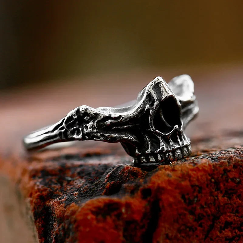 Gothic Skull Ring – Punk with Nasal Bones Biker Hip Hop Dark Statement detail image - detail view 5