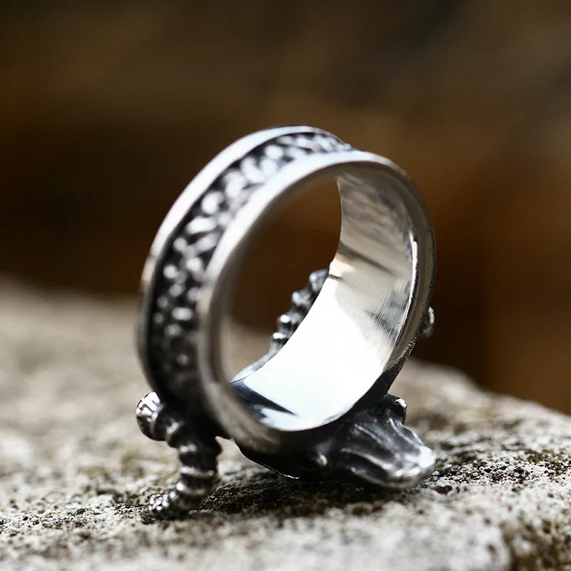 Gothic Skull Ring – Ram Horn Punk Vintage Animal Totem Dark Statement detail image - detail view 3