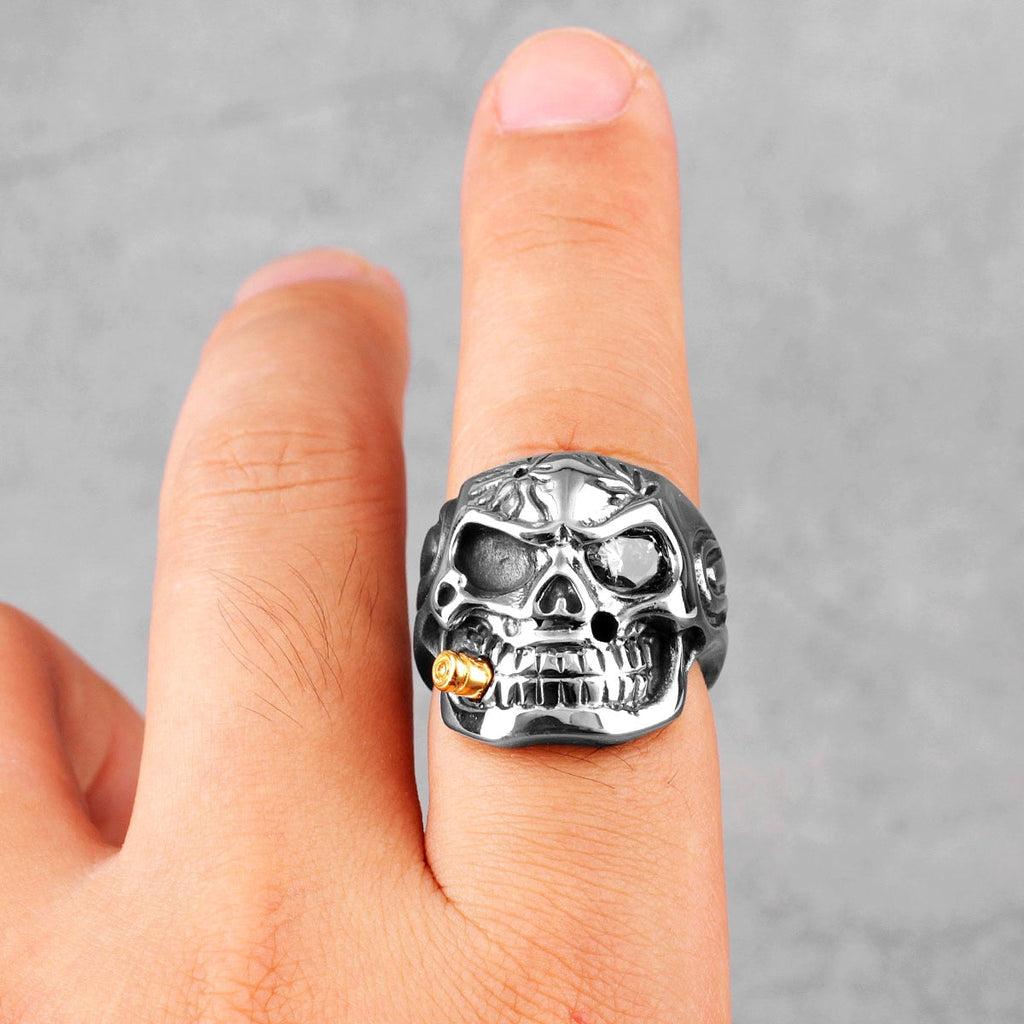 Gothic Skull Ring – Smoking Soldier Punk Biker Hip Hop Statement detail image - detail view 3