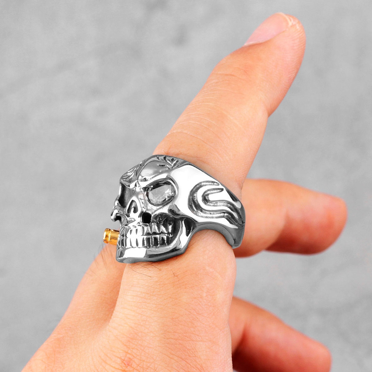 Gothic Skull Ring – Smoking Soldier Punk Biker Hip Hop Statement detail image - detail view 4