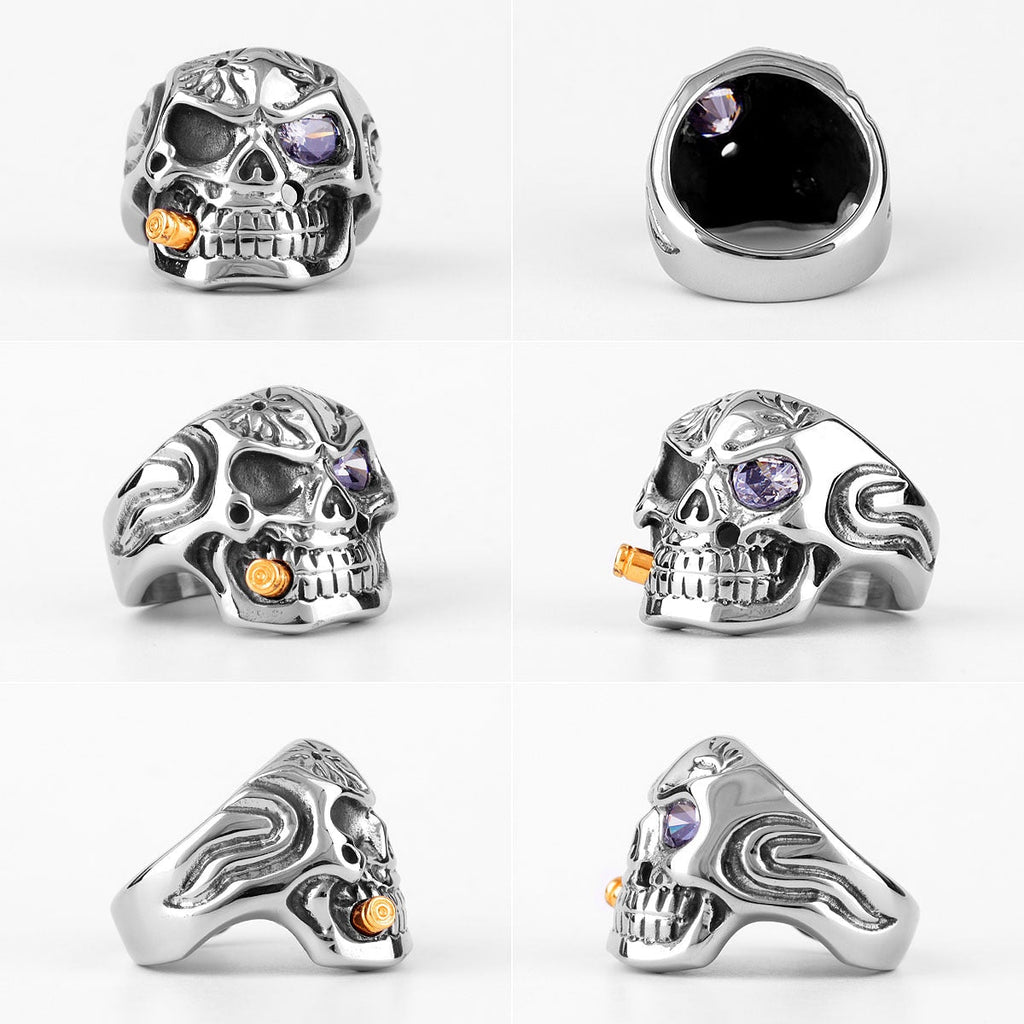 Gothic Skull Ring – Smoking Soldier Punk Biker Hip Hop Statement detail image - detail view 5