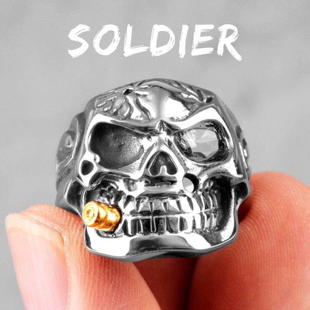 Gothic Skull Ring – Smoking Soldier Punk Biker Hip Hop Statement detail image - detail view 7