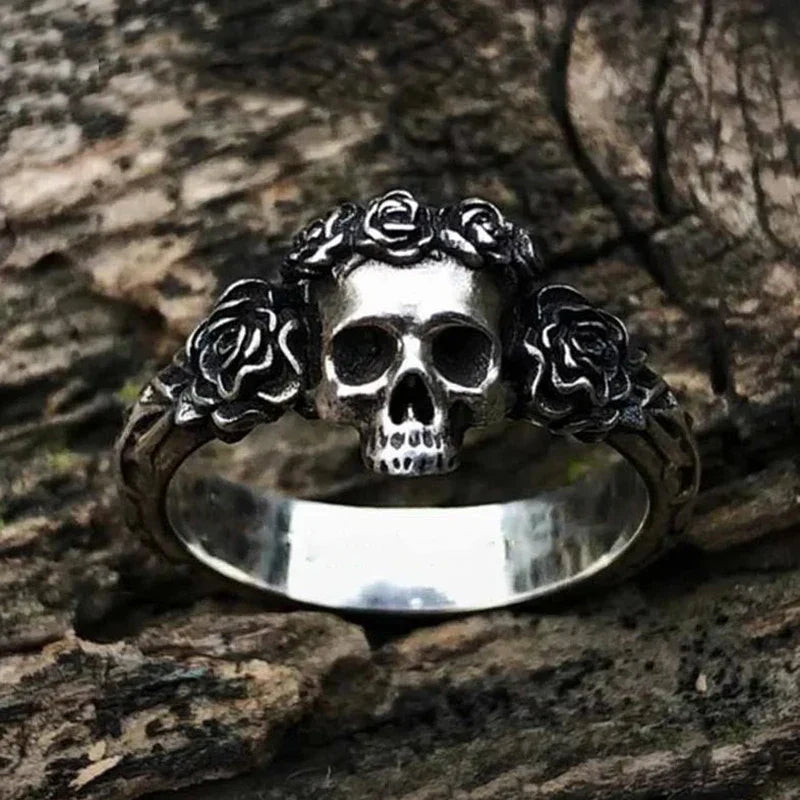Gothic Skull Ring – Thorned Rose Celtic Punk Biker Statement detail image