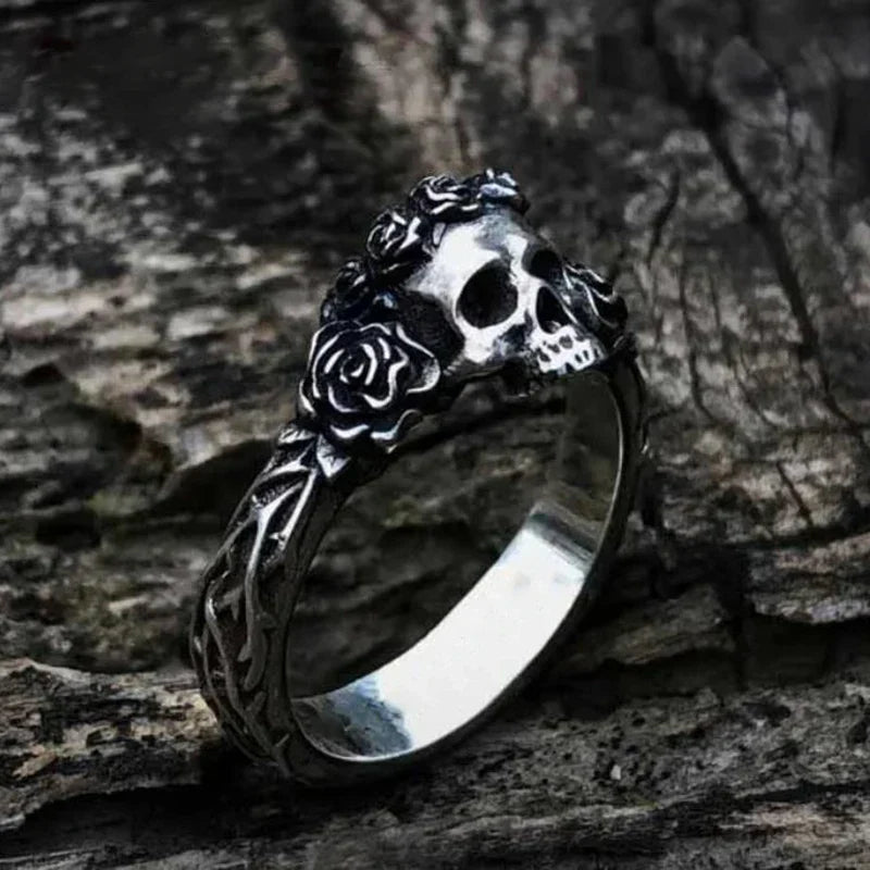 Gothic Skull Ring – Thorned Rose Celtic Punk Biker Statement detail image - detail view 3
