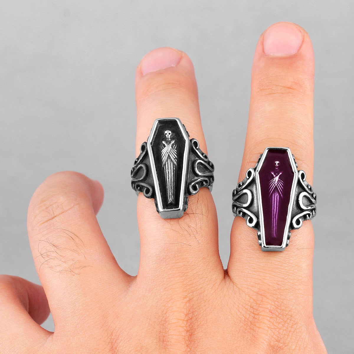 Gothic Skull Ring – Vampire Coffin Punk for Alternative Styling, Collecting, And Everyday detail image