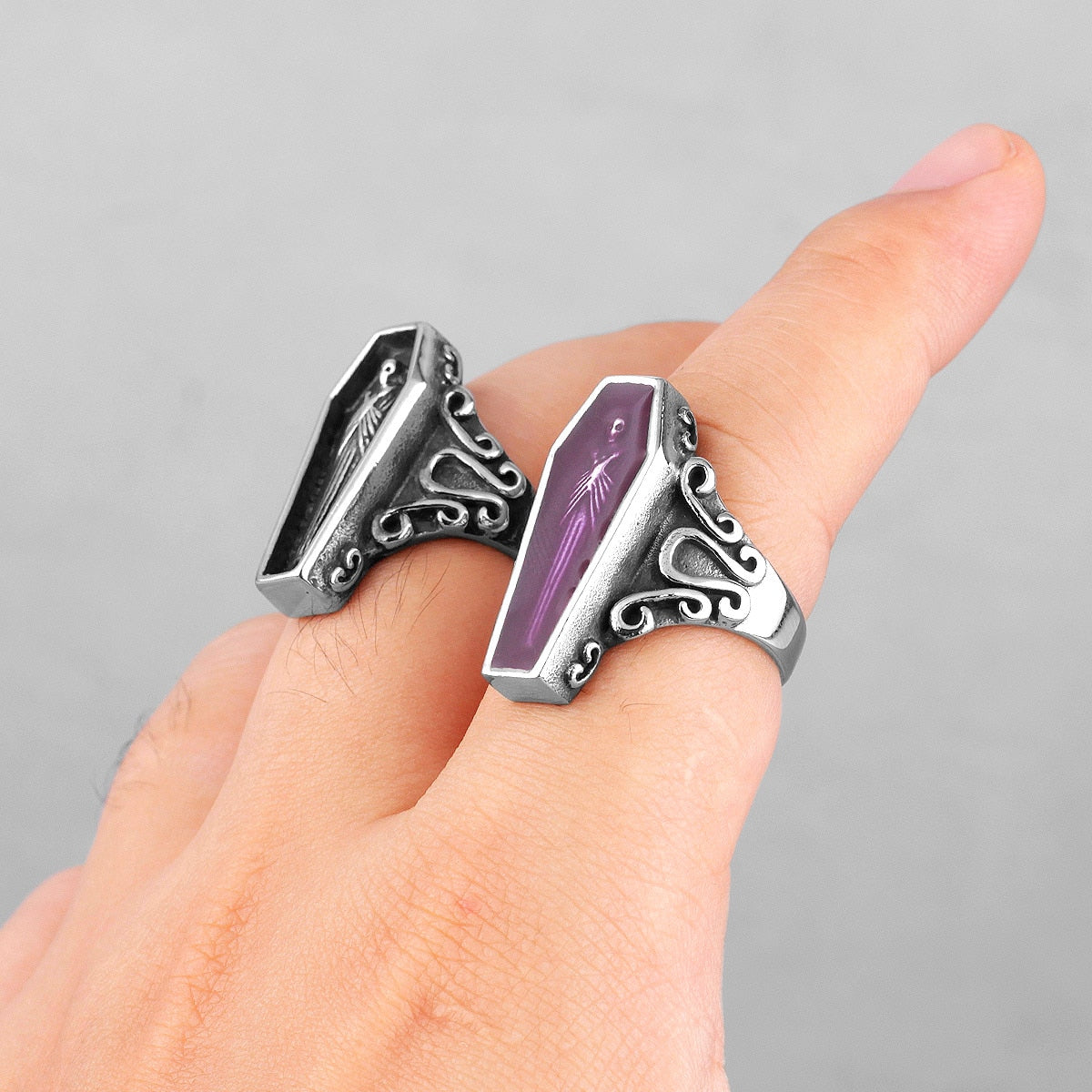 Gothic Skull Ring – Vampire Coffin Punk for Alternative Styling, Collecting, And Everyday detail image - detail view 4