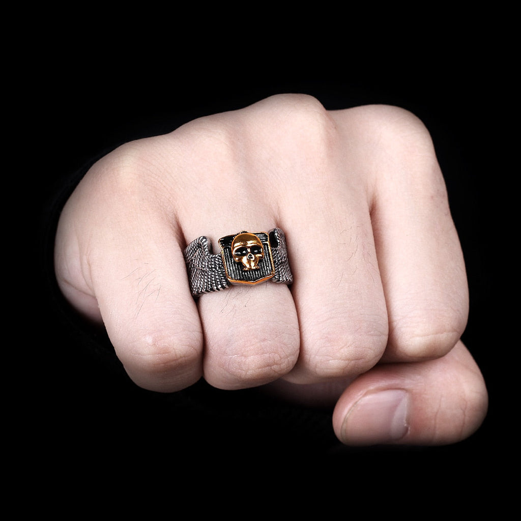 Gothic Skull Ring – Wing Motorcycle Punk Biker Rock Statement detail image - detail view 3
