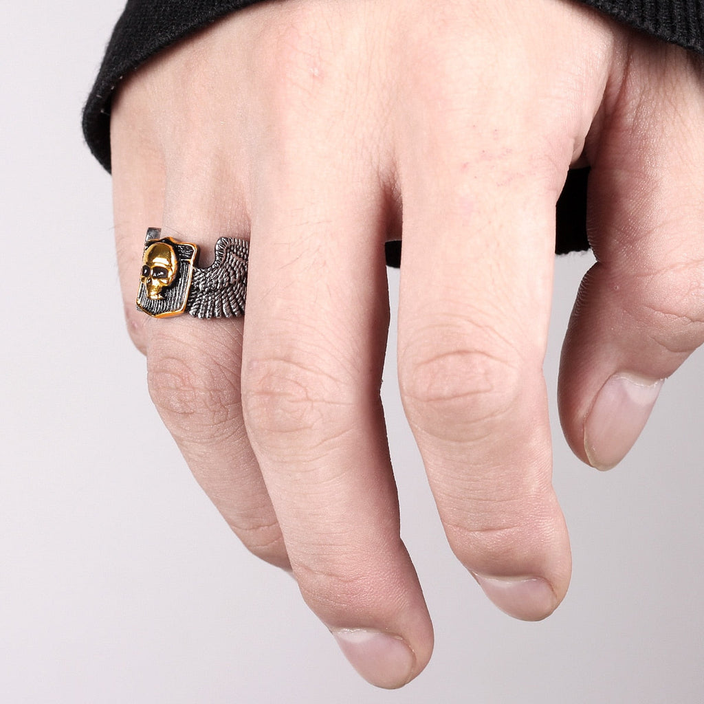 Gothic Skull Ring – Wing Motorcycle Punk Biker Rock Statement detail image - detail view 4