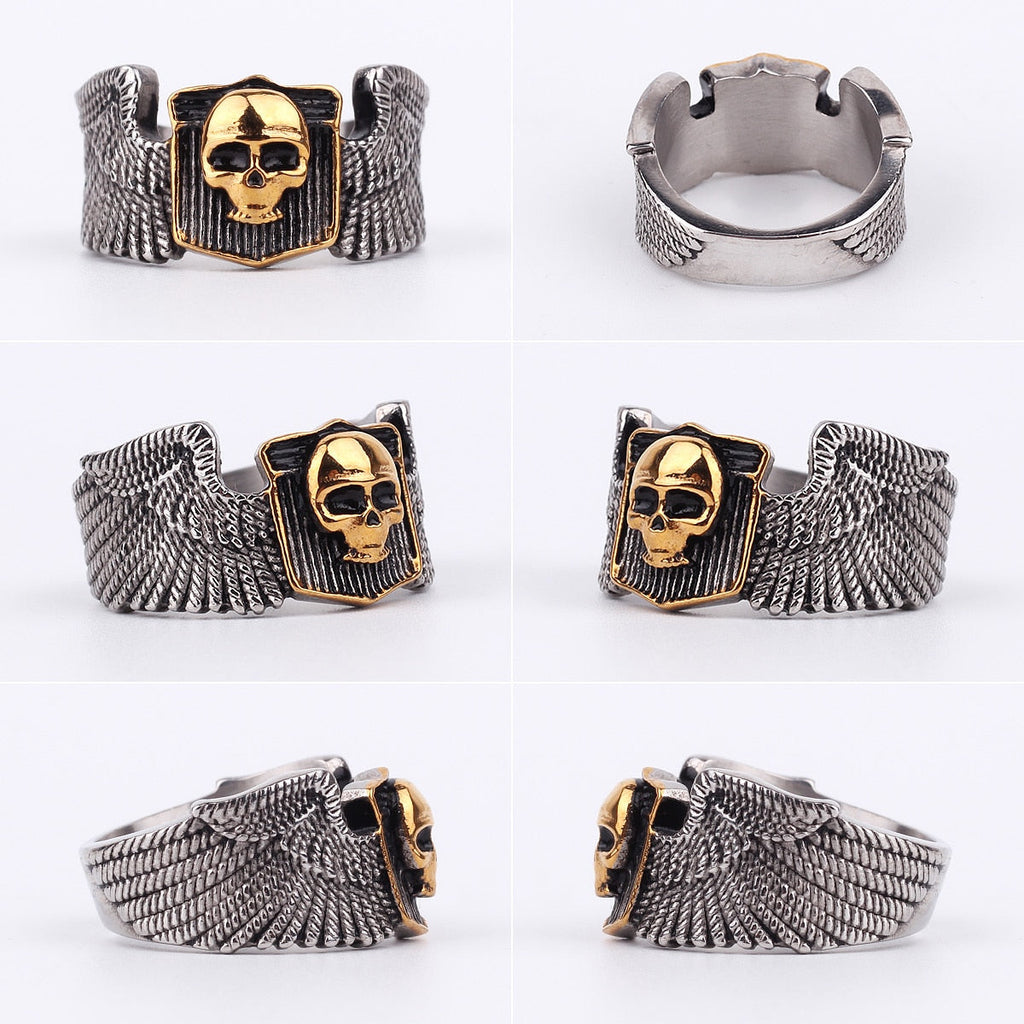 Gothic Skull Ring – Wing Motorcycle Punk Biker Rock Statement detail image - detail view 5