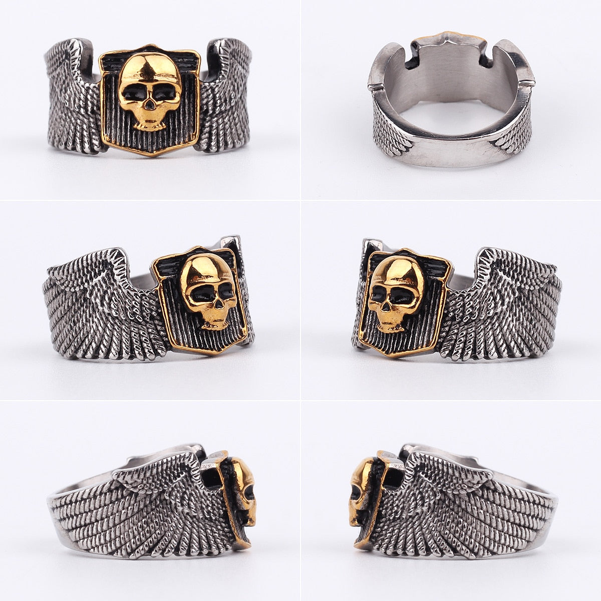Gothic Skull Ring – Wing Motorcycle Punk Biker Rock Statement detail image - detail view 5
